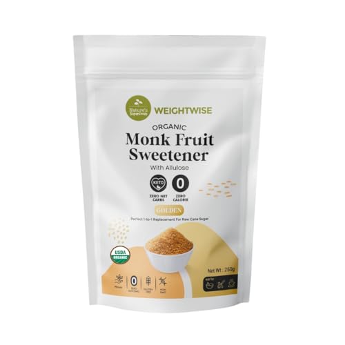 Natures Superfoods Organic Monk Fruit Zero-Calorie Sweetener With Allulose 250g l Zero Net Carbs l Keto-Friendly l Diabetic-Friendly