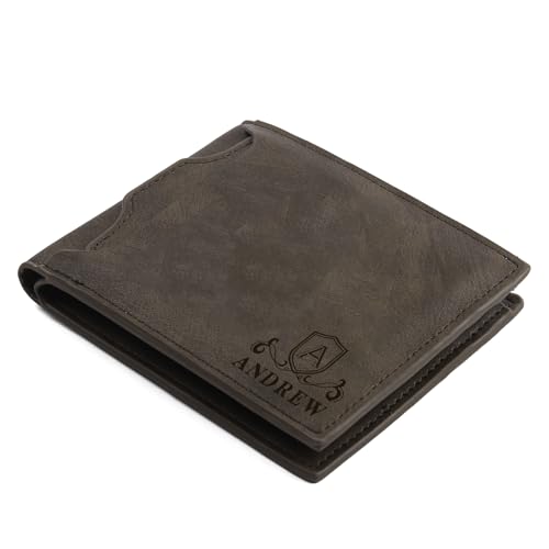 Personalized Wallet for Men: Leather Custom Name Wallets - Gift for Husband Boyfriend or Dad - Birthday Christmas Mens Gifts (Dark Brown)