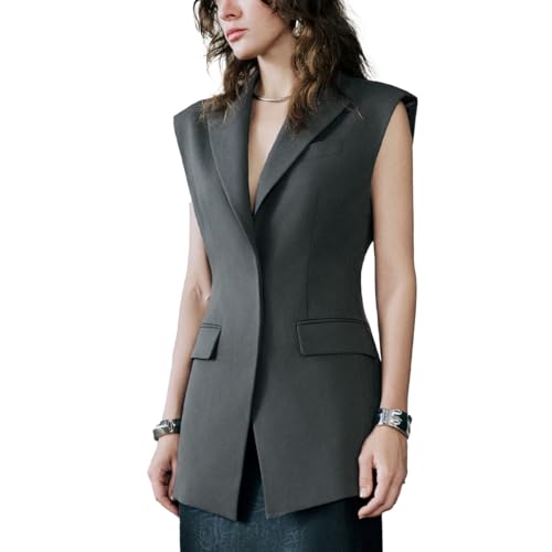 Women's Blazer Vest Fashion Sleeveless Suit Lapel Collar Open Front Office Outfits with Pockets