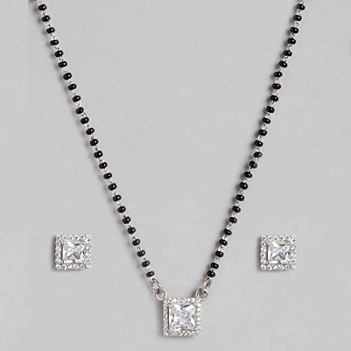 925 Sterling Silver Cubic Zirconia Mangalsutra Set with Stud Earrings