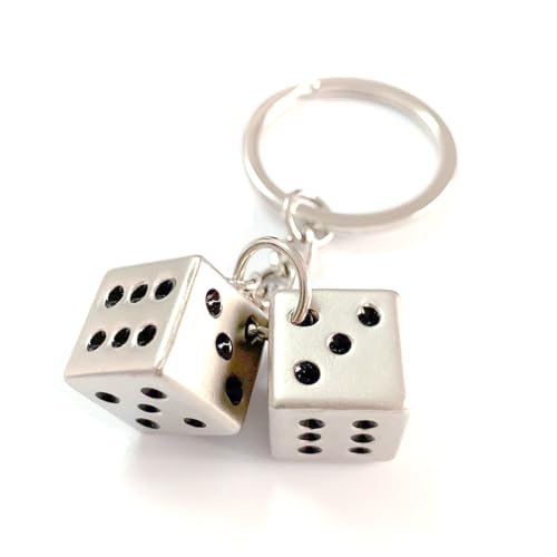 Lucky Silver Metal Dice Keychain with Black Dots - Stylish and Fortunate Charm for Keys, Bags, and Everyday Use - Durable, Multipurpose Accessory