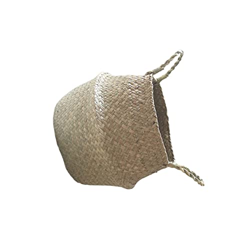 POPETPOP Cesta De Mimbre Para Almacenamiento y Decoración De Jardín Canasta De Ratan De Algas Con Doble Mango