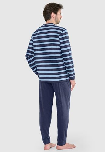 El Búho Nocturno Mens Pajama Set Long Sleeve Knit Premium Striped Pajama Set for Men, 95% Cotton, 5% Viscose, Blue 5583, XXL3