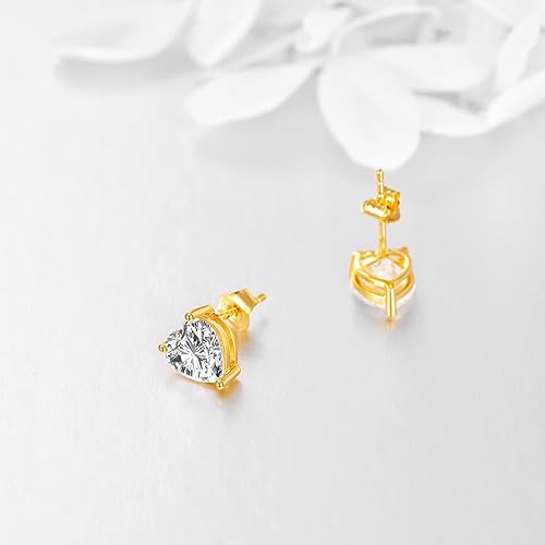 Moissanite Stud Earrings 14K Solid Yellow Gold Heart Earring Jewelry Gifts for Women(1.50 Carat, Heart 8MM)4