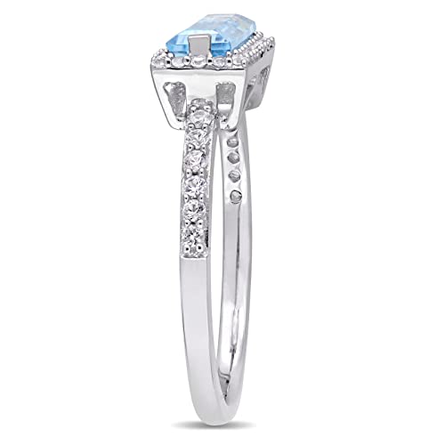 2.00 CT Emerald Cut Aquamarine & Lab Created Diamond Halo Engagement Ring 14K White Gold Plated BY BALAJIGEMSANDJEWELRY4