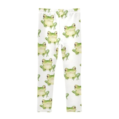 Frog Watercolor White Girls Leggings Athletic Pants Tights Stretch Bottom2