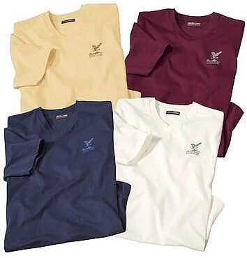 ATLAS FOR MEN - Lot de 4 Tee-Shirts Eagle Park. Bordeaux, Marine, Blanc cassé, Jaune. Taille L