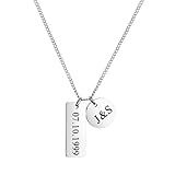 MLUHKEE Customized Initial Necklace with Date, Personalized Anniversary Necklace Gift for Women, Handmade Couple Necklace for Girlfriend Wife on Valentine's Day Birthday Anniversary