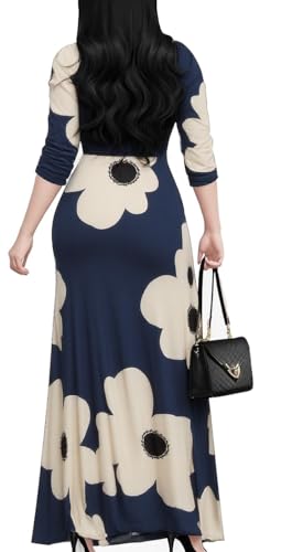 Image of CaniBtr Maxi Dresses for Women Plus Size 3 /4 Sleeve Long Dress with Belt