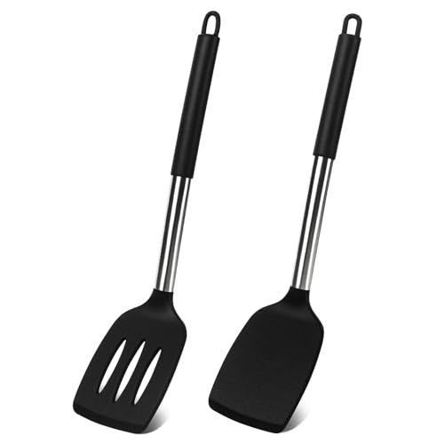 Vicloon Utensilios Cocina de Silicona,2pcs Espátula Antiadherentes Resistente al Calor,Espátula de Silicona sin BPA,Juego de espátulas de Silicona para Servir,Freir,Cocinar Huevos,Peacado,Verduras
