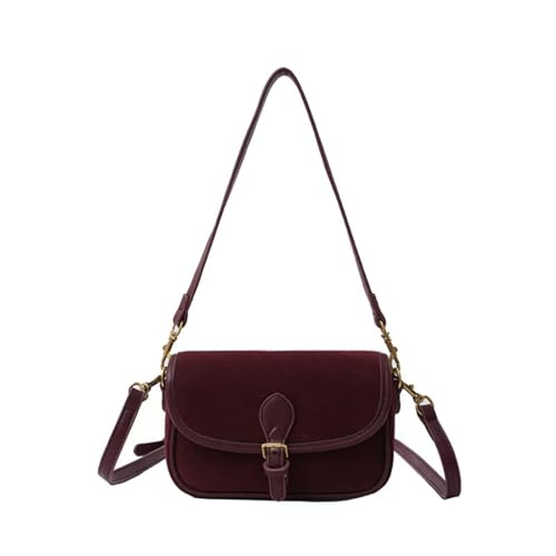 Women Small Suede Shoulder Bag Vintage Faux Suede Leather Crossbody Bag 2025 Fall Winter Handbag Satchel Clutch Purse (Dark Red,One Size)