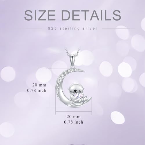 Image of PROESS Animal Birthstone Necklace 925 Sterling Silver Otter /Axolotl /Hippo /Elephant /Dachshund /Monkey /Red Panda Pendant Necklace Animal Birthstone Jewelry Gifts for Women