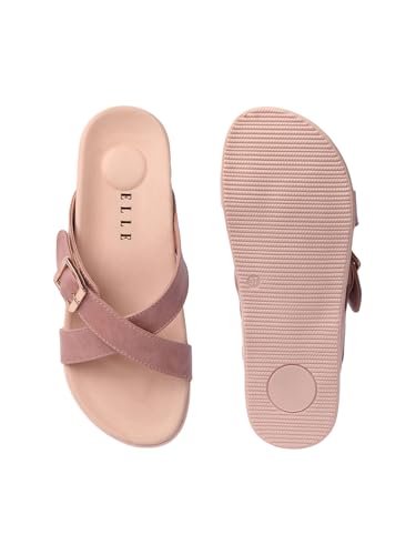 Image of ELLE Women's Flats Slip-On Sandals with Buckle Detail