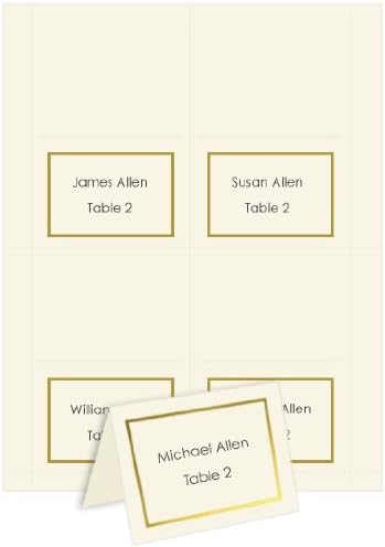 4up Printable Foil Place Card - White Silver, 25 Pack