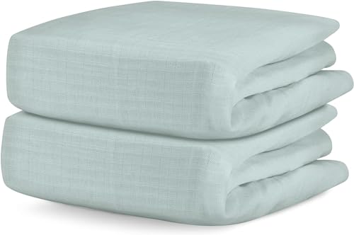 Image of Newton Baby Organic Fitted Crib Sheets (2-Pack) - Ultra Breathable and Soft, 100% Organic Muslin Cotton, Sage, Fits All Standard Cribs