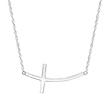 10k White Gold Horizontal Curved Cross Necklace (16 Inches, Singapore Chain)