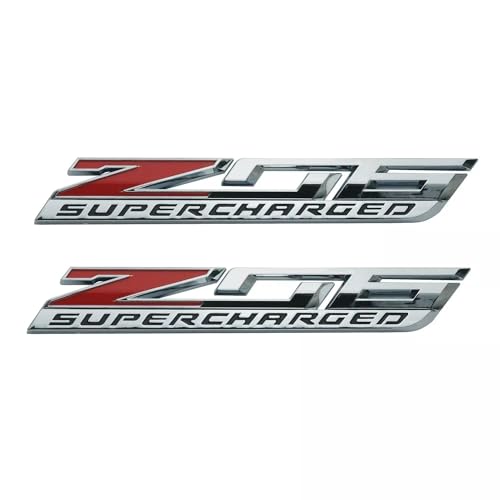 Image of 2Pc C7 Corvette ZO6 Super Charged Magnet Emblem 3D Badge Nameplate Supercharged LT4 15 Through 19 Replacement for C7 (Silver Red)