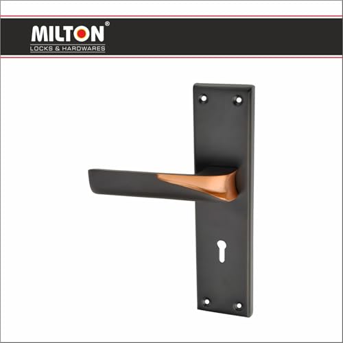 Image of Milton Iron Mortise Door Handle Lock Set with Keyhole, Finish Black 200mm x 50mm Plate, 125mm Handle Length, Model MHI-581