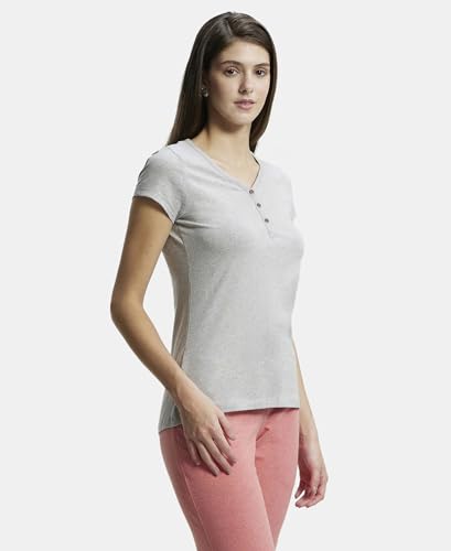 Image of Jockey UL03 Women's Super Combed Cotton Elastane Stretch Slim Fit Solid V Neck Henley Styled Half Sleeve T-Shirt