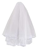  Bianco Braut-Schleier 2-stufig, mit Satinkante, ellbogenlang, steckfertig am Kamm, weiß