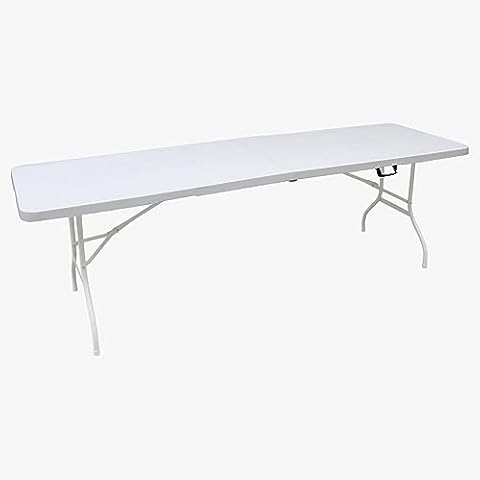 HaoKang Portable Folding Table 8ft Plastic Dining Table White Fold in Half for Party Picnic Dining Camp Beach Outdoor Indoor Cover