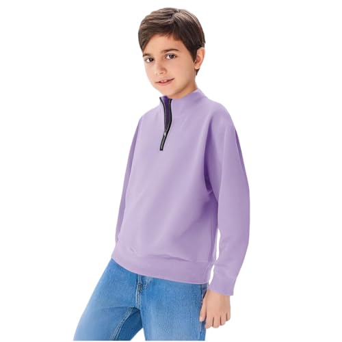 Boys Half Zipper Sweatshirts Cute Trendy Fall Pullover Tops for Youth Long Sleeve Sweater Workout School Sport Clothes Purple4