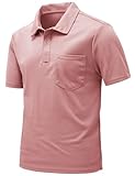 Rdruko Men's Golf Polo Shirts with Pocket Short Sleeve Athletic Casual Collared T-Shirt(Pink, US L)