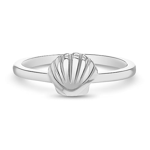 925 Sterling Silver Polished Seashell Ring For A young Girl, Preteen & Teen Sizes 4-7 - Under the Sea Rings For Younger Girls - Sea Animal Jewelry For Children - Adorable Shell Rings For Girls