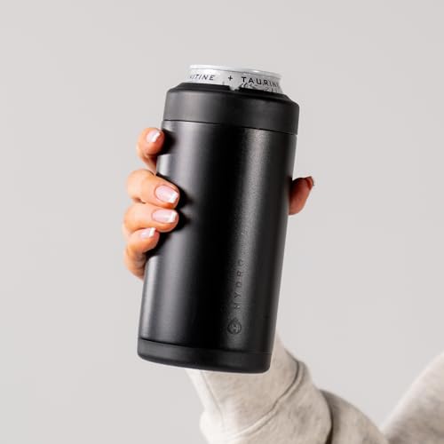 Image of HydroJug Standard Can Cooler - 2-in-1 Insulated Can Cooler Cup - Stainless Steel Can Holder with Non-Slip Rubber Base - Screw-Top Lid - Dishwasher Safe - 16oz, Black