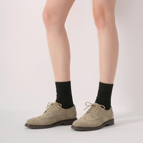 Image of BEAU TODAY Oxford Shoes for Women,Leather Brogue Dress Shoes,Comfort Brethable Ladies Lace-up Handmade Wingtip Shoes for Business Work