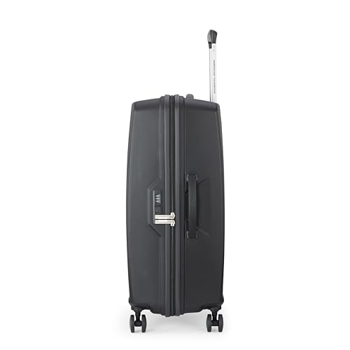 Image of American Tourister Qubiz | Check-in Trolley Bag (68 cm) | 360 8 Wheel Travel Luggage | Hard Case Polypropylene Suitcase | Recessed Combination Lock | Black /Dark Olive