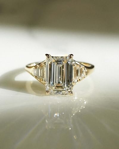 AARK & CO 2.20Ct Emerald Cut Lab Created Diamond Solitaire Woman's Engagement Ring 14K Yellow Gold Finish2