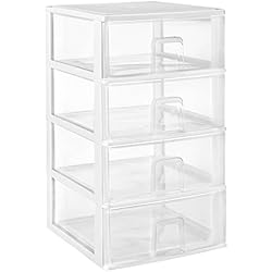 COM-FORT HOUSE | Cajonera Apilable de Plástico | Modelo Transparente | Color Blanco | Modelo de 4 Cajones | Cajones de Almacenamiento Modular