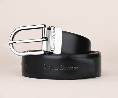 Image of LOUIS STITCH Men's Reversible Italian Leather belt for men 1.25 inch (35mm) Waist Strap Black Brown Belt (BEPLNJ)