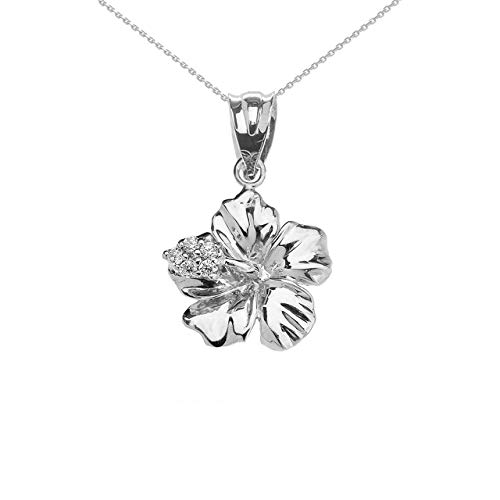 Dainty Sterling Silver CZ Caribbean Hibiscus (Malvaceae) Pendant Necklace