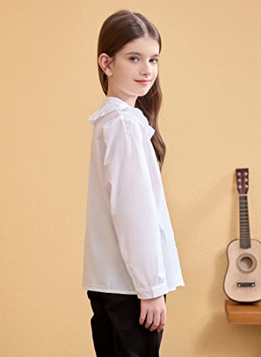 maoo garden Girls Long Sleeve Blouse Ruffle Cotton Button Down Uniform Dress Shirts3