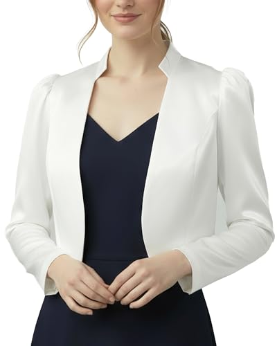 BlackButterfly Formel Satin Manches Longues Boléro Veste (Ivoire, S)
