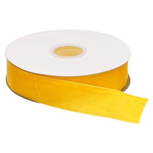 QUARKZMAN Cinta de Terciopelo 2cm x 13m, 3/4' x 15 Yardas en Carrete de Un Solo Lado Suave para Manualidades, Envoltura de Regalos, Decoración de Lazos Amarillo
