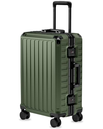 Image of LUGGEX Carry On Luggage with Spinner Wheels, 8010S Aluminum Frame Zipperless Polycarbonate Hard Shell Suitcase (ZX-Core, Green, 21 Inch)