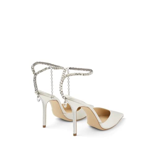Keleimusi Womens Satin 3 Inches Wedding Pumps With Crystal-Embellishment Ankle Straps Stiletto High Heels White thumb #3