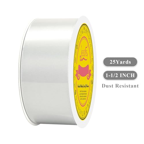 Image of Double Face Off White Satin Ribbon 1-1 /2 inch X 25 Yards Polyester Off White Ribbon for Gift Wrapping Very Suitable for Weddings Party Hair Bow Invitation Decorations and More