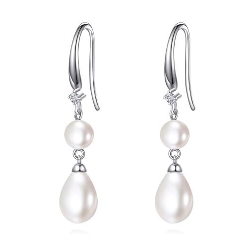 POPLYKE 8mm Pearl Earrings for Women 925 Sterling Silver Vintage Dangle Earrings CZ Pearl Jewelry Mother‘s Day