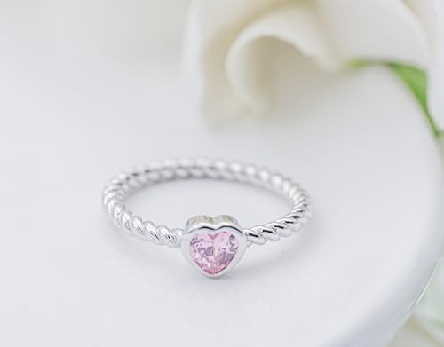 Precious Pieces Sterling Silver Twisted Rope Band Baby Ring with Heart for Babies, Infants, Toddlers, Little Girls, Stackable or Pinky Ring for Teens and Women4