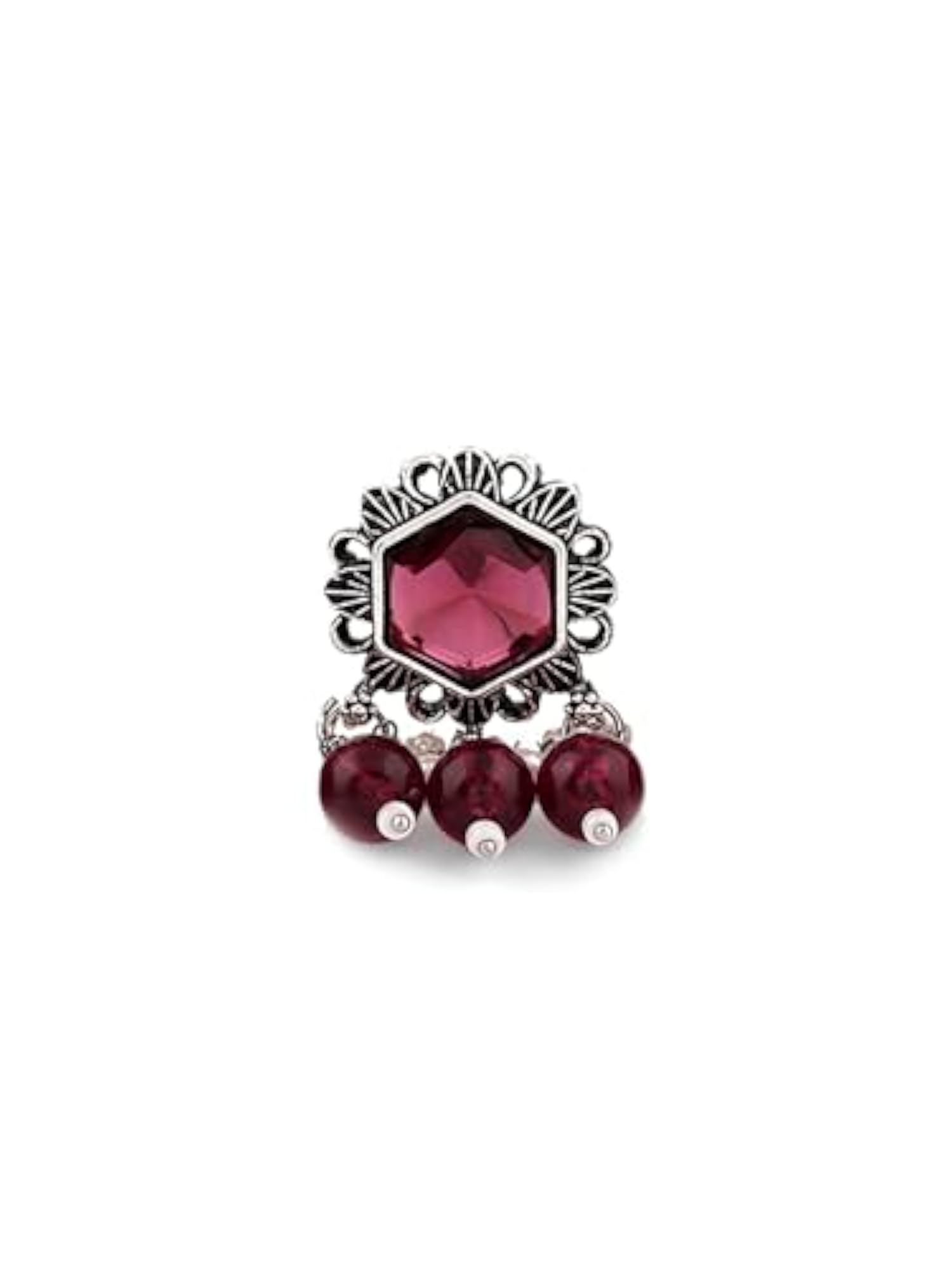 Women's Pink Stones & Beads Oxidised Choker Necklace Earring & Ring Set