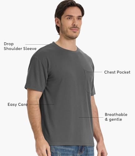 Image of BAMBOO COOL Men's Pocket T-Shirts, Heavy Weight Crewneck Tshirt