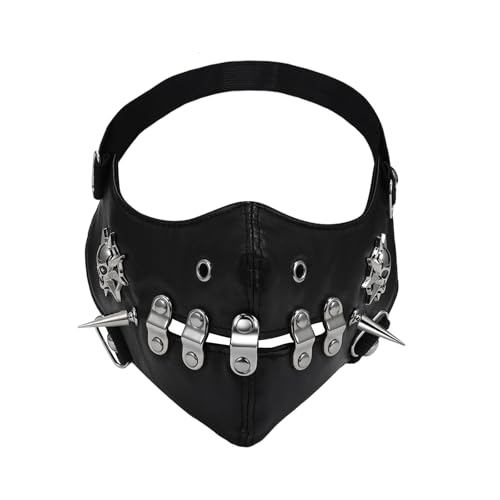 JewelryWe Masque Cuir Gothique Punk Homme Femme: Demi Masque Déguisement avec Clous et Dents Métalliques, Anti‑Vent Anti‑Poussière Confortable,...