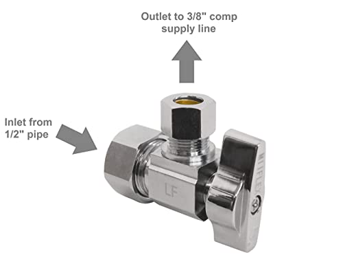 Heavy Duty 1/4 Quarter Turn Angle Shut Off Valve Squared Body 1/2 In. Nom Comp Inlet X 3/8 In. Od Compression Outlet Chrome Plated Brass (5 Pack) #TOP2