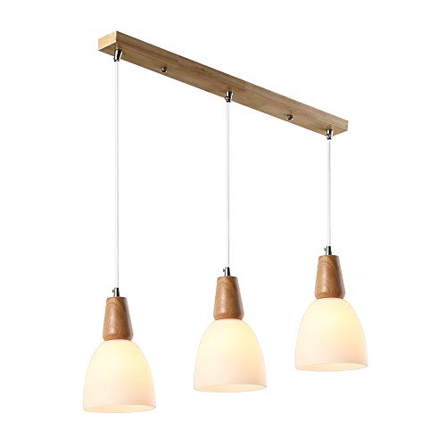 SANBDDLYY 1-2-3 luces moderna y simple lámpara de suspensión de cristal nórdico creativo C luz de madera maciza moda comedor mostrador decoración lámpara E27 portalámparas encantador (color: tres lámp