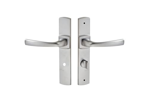 Vachette Set de Poignées de Porte sur Grande Plaque MUZE - Version à Condamnation Portes WC/SDB, Entraxe 195mm - Système de Pose Facile - Zamak Résistant - Finition Chrome Velours - Garantie 10 Ans