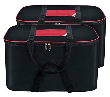 Nylon Underbed Storage Box Set | Moisture Proof Wardrobe Organizer Bags for Clothes with Zipper Closure | Black with Red Trim for Bedroom Closet Use, 40 x 29 x 23 cm (Set of 2, Black)-image-42